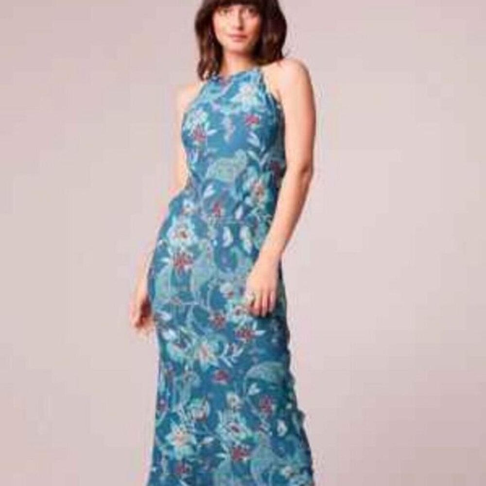 NWT Band Of The Free Audette Teal Floral Halter Midi Dress